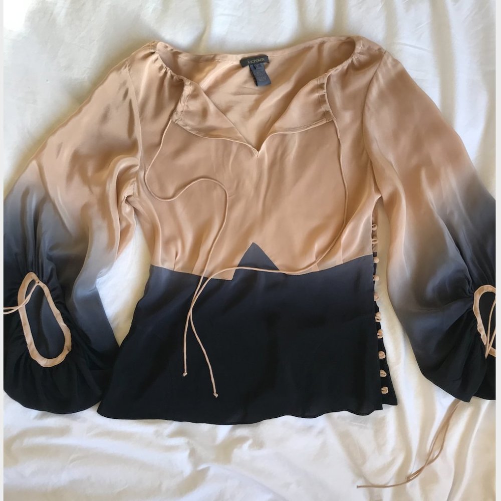 Zac Posen Cream and Navy Silk Blouse (size 6)